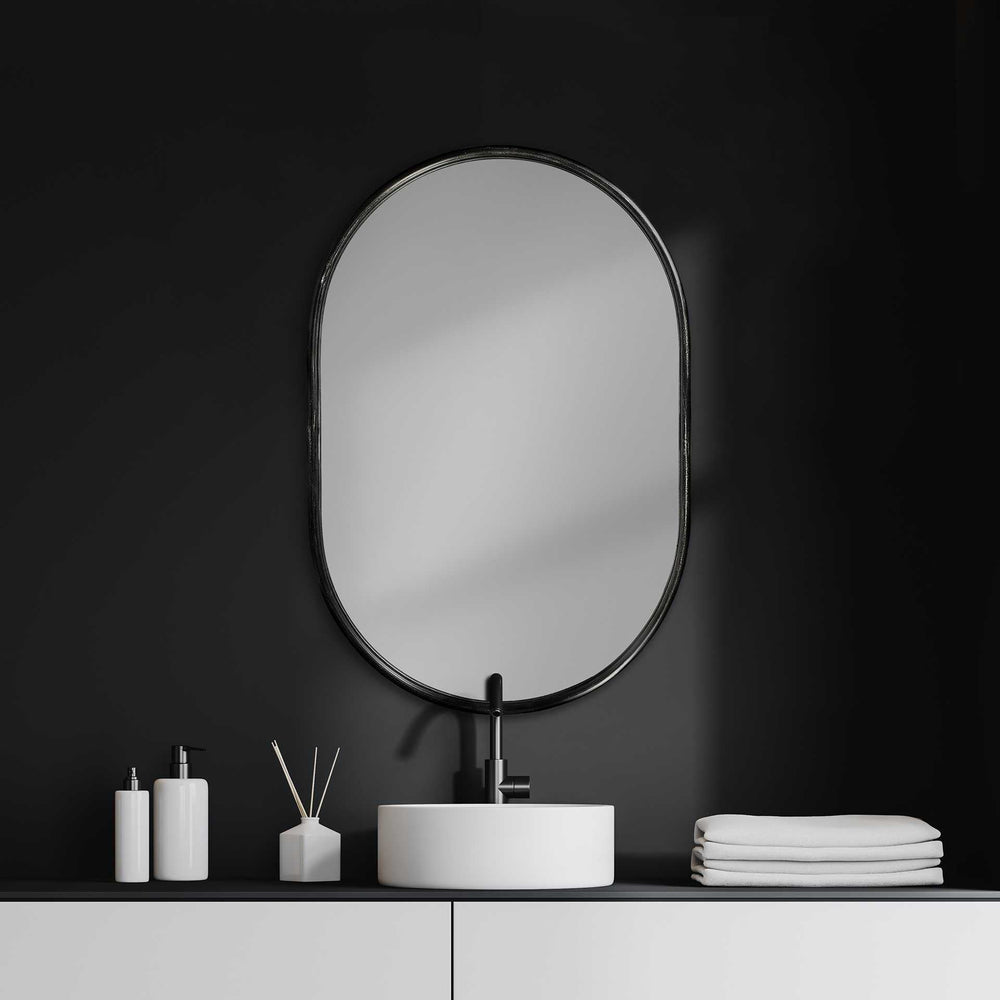 36" Black Oval Metal Framed Accent Mirror - Homeroots - Flyclothing LLC