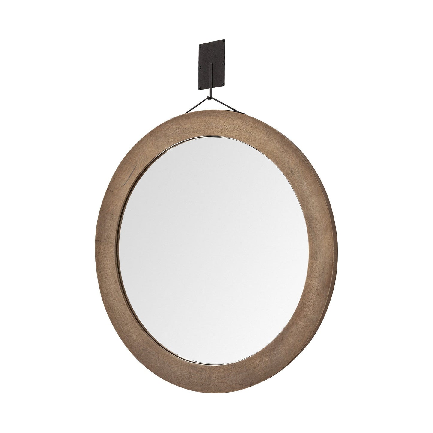44" Wood Brown Round Framed Accent Mirror - Homeroots - Flyclothing LLC