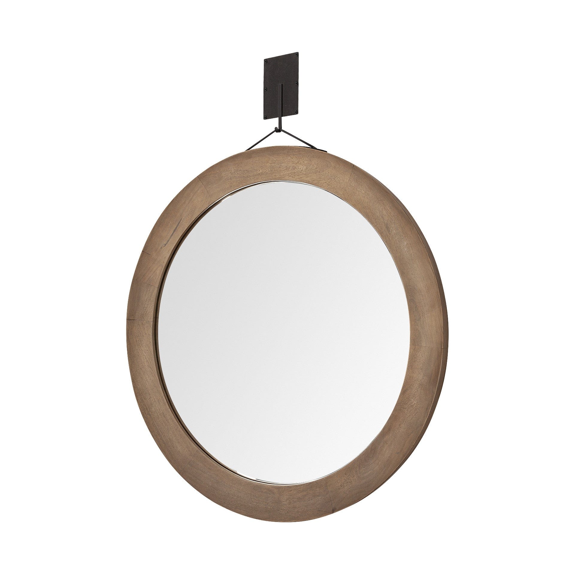 44" Wood Brown Round Framed Accent Mirror - Homeroots - Flyclothing LLC