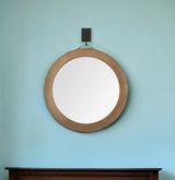 44" Wood Brown Round Framed Accent Mirror - Homeroots - Flyclothing LLC