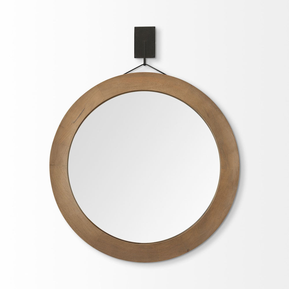 44" Wood Brown Round Framed Accent Mirror - Homeroots - Flyclothing LLC