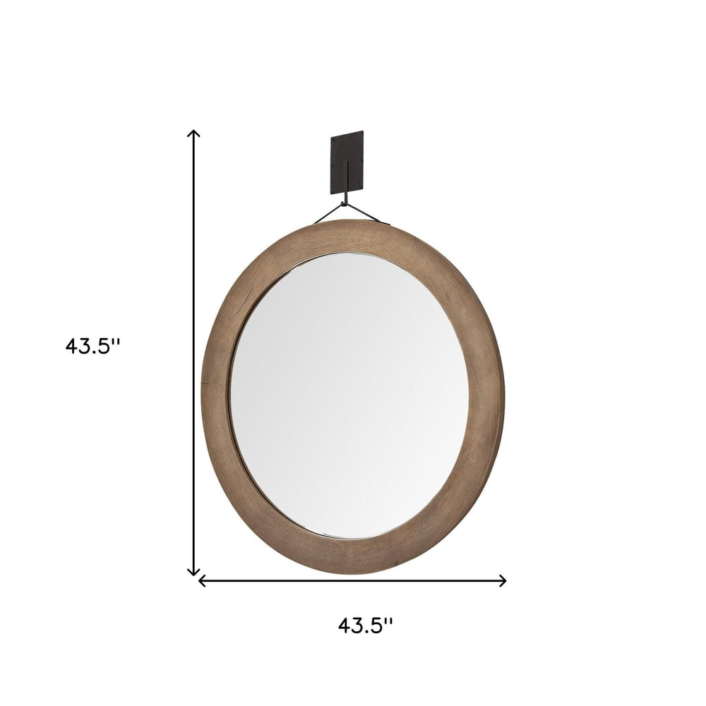 44" Wood Brown Round Framed Accent Mirror - Homeroots - Flyclothing LLC
