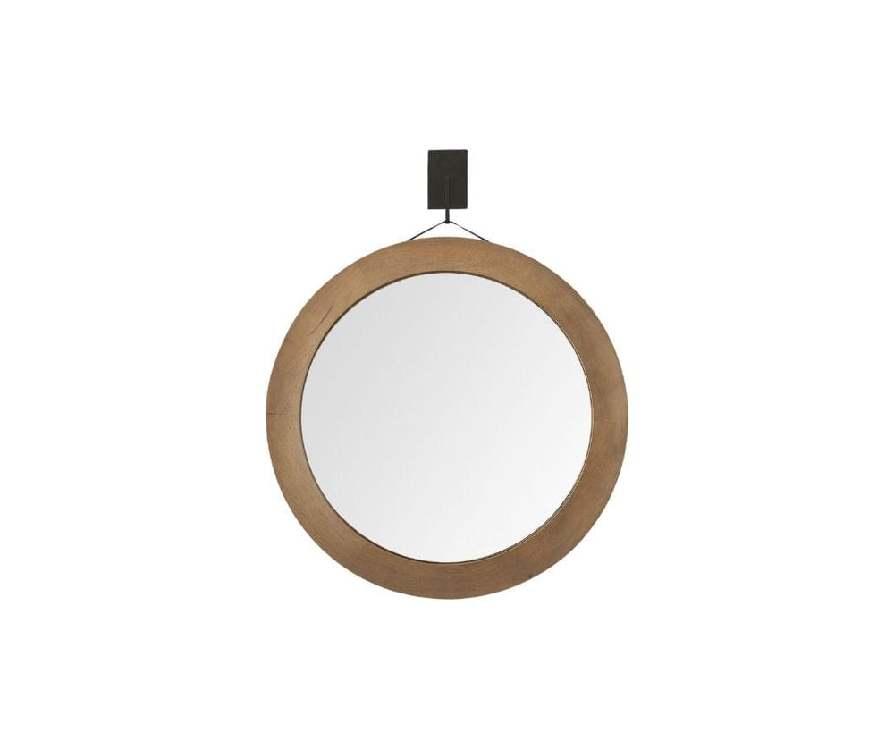 44" Wood Brown Round Framed Accent Mirror - Homeroots - Flyclothing LLC
