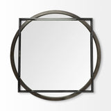 46" Round on Square Black Wood And Metal Frame Wall Mirror - Homeroots