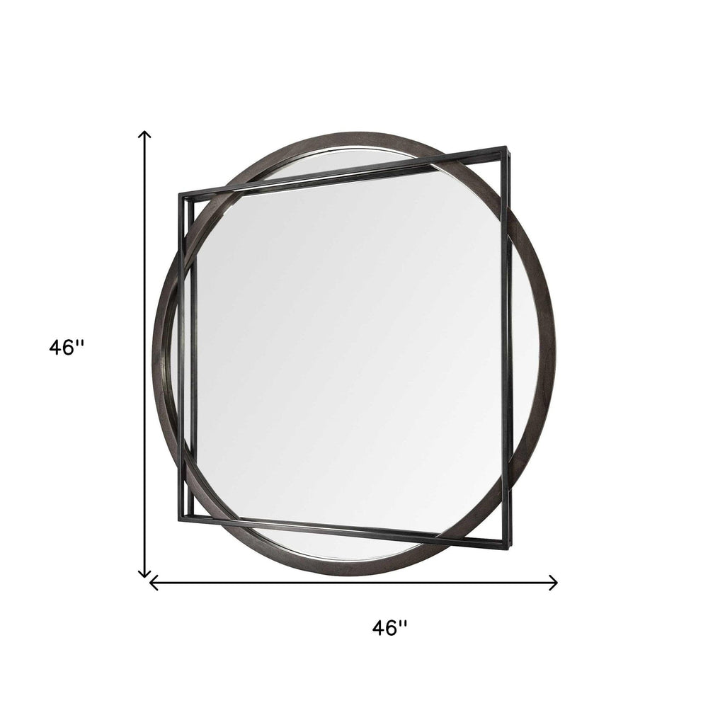46" Round on Square Black Wood And Metal Frame Wall Mirror - Homeroots - Flyclothing LLC