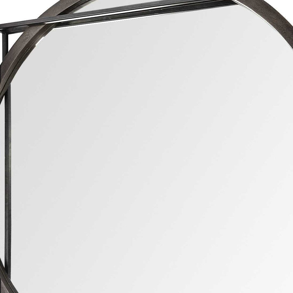 46" Round on Square Black Wood And Metal Frame Wall Mirror - Homeroots - Flyclothing LLC