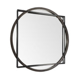 46" Round on Square Black Wood And Metal Frame Wall Mirror - Homeroots - Flyclothing LLC