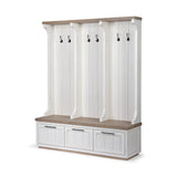 White And Medium Brown Wood Hall Tree With Storage - Homeroots