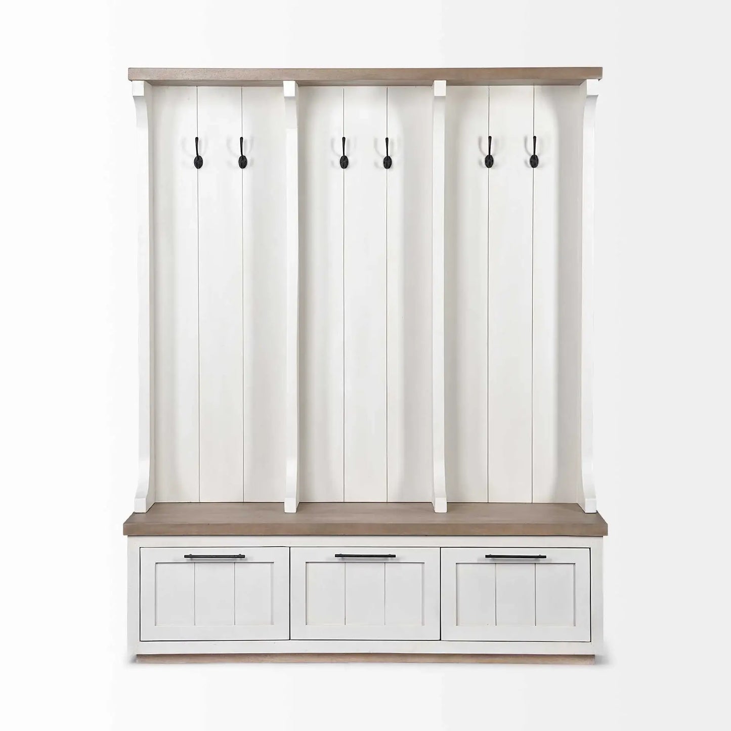 White And Medium Brown Wood Hall Tree With Storage - Homeroots - Flyclothing LLC
