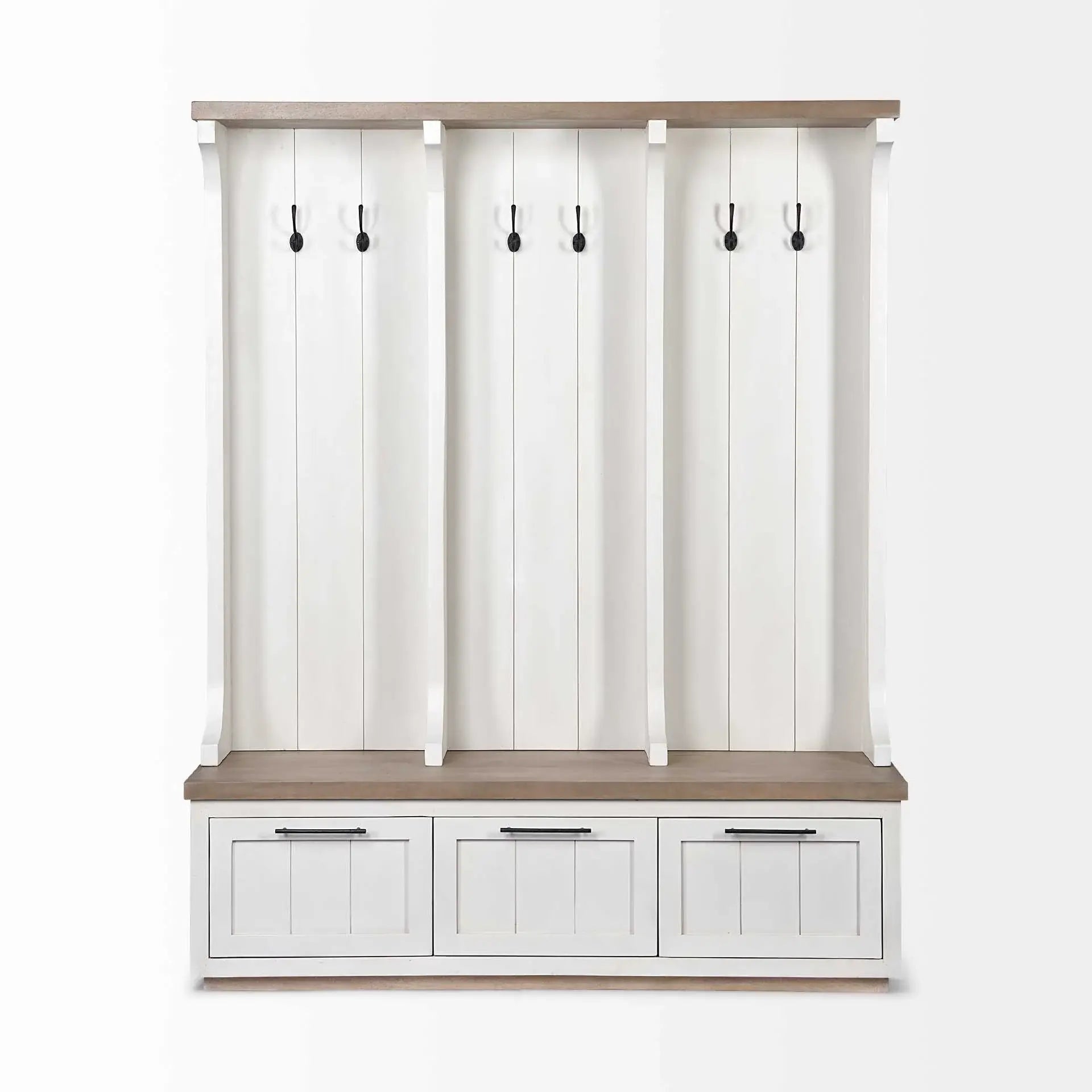 White And Medium Brown Wood Hall Tree With Storage - Homeroots - Flyclothing LLC
