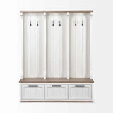 White And Medium Brown Wood Hall Tree With Storage - Homeroots