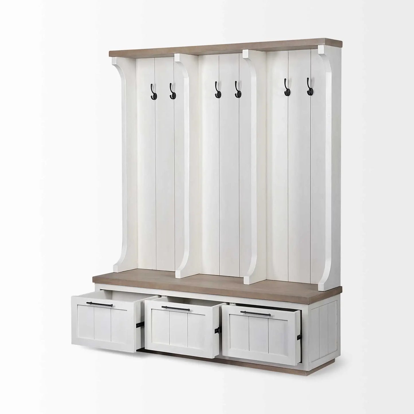 White And Medium Brown Wood Hall Tree With Storage - Homeroots - Flyclothing LLC
