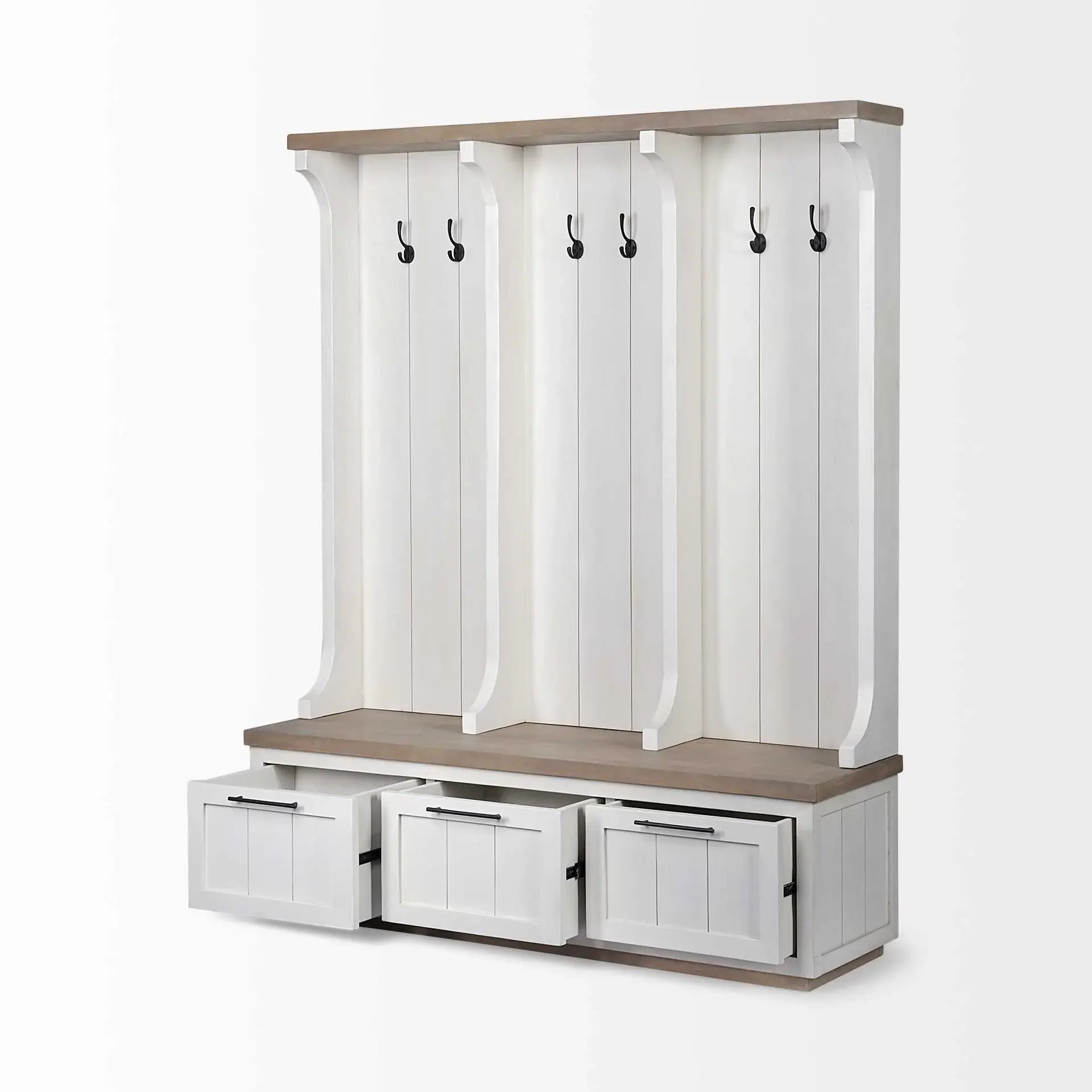 White And Medium Brown Wood Hall Tree With Storage - Homeroots - Flyclothing LLC
