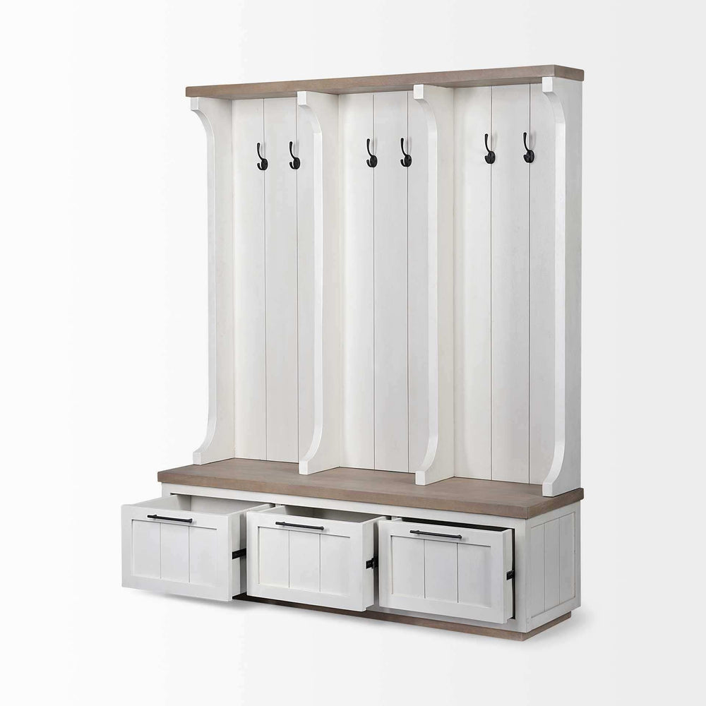 White And Medium Brown Wood Hall Tree With Storage - Homeroots - Flyclothing LLC