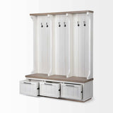 White And Medium Brown Wood Hall Tree With Storage - Homeroots - Flyclothing LLC