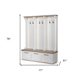 White And Medium Brown Wood Hall Tree With Storage - Homeroots - Flyclothing LLC