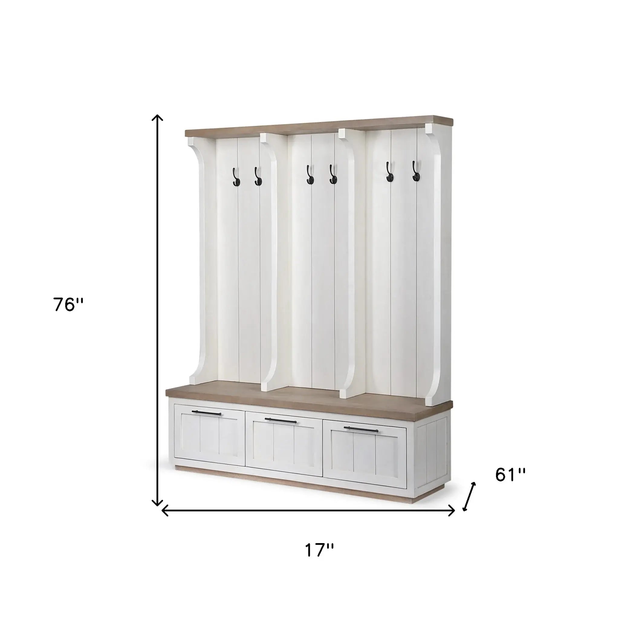 White And Medium Brown Wood Hall Tree With Storage - Homeroots - Flyclothing LLC