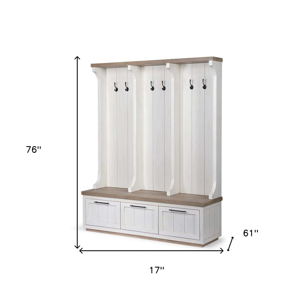 White And Medium Brown Wood Hall Tree With Storage - Homeroots - Flyclothing LLC