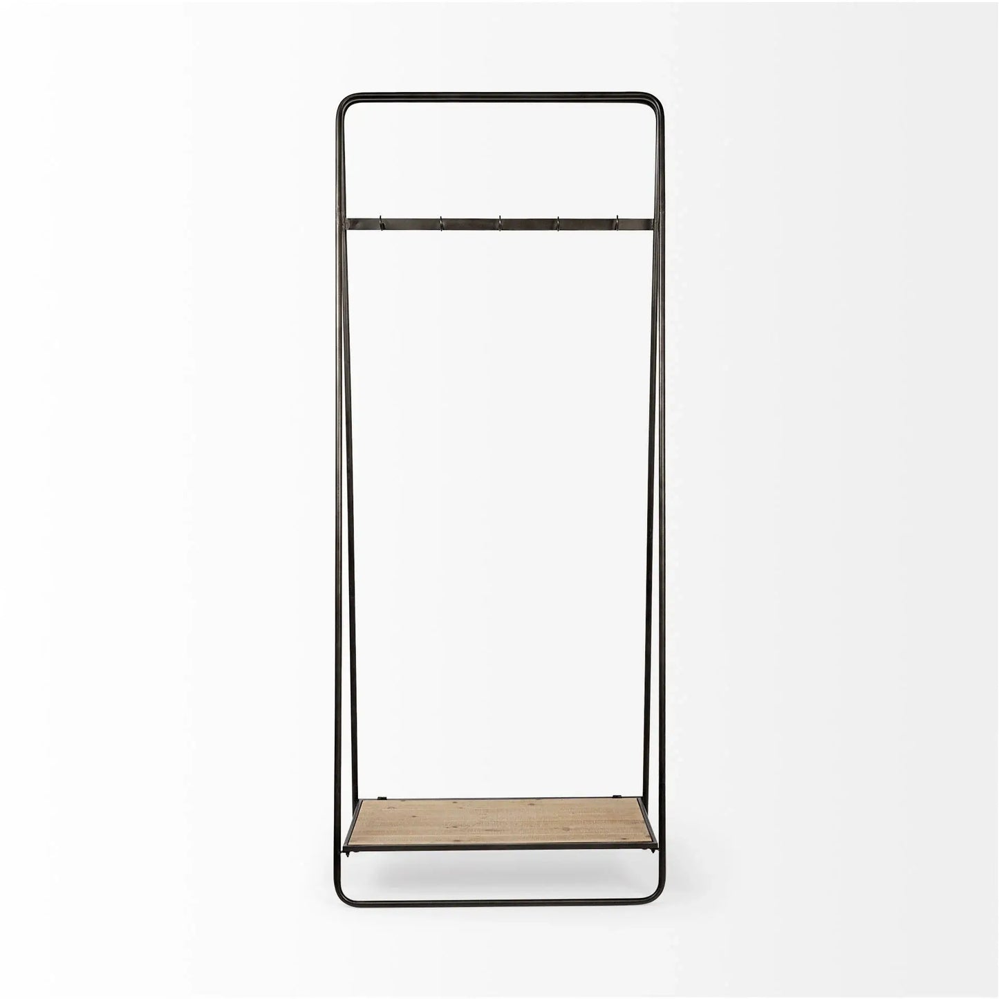 Black Pipe Metal And Wood Shelf Hall Tree - Homeroots - Flyclothing LLC