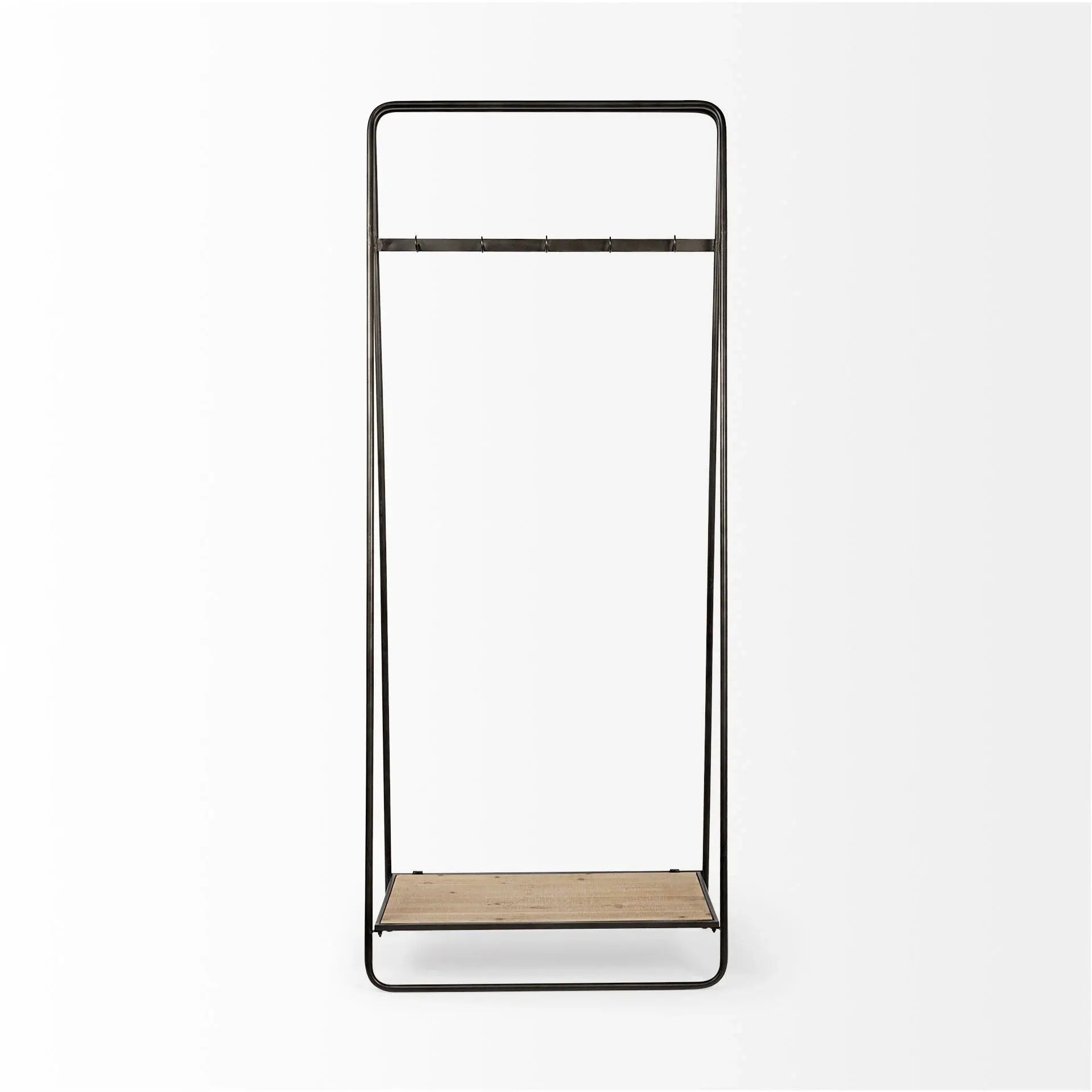 Black Pipe Metal And Wood Shelf Hall Tree - Homeroots - Flyclothing LLC