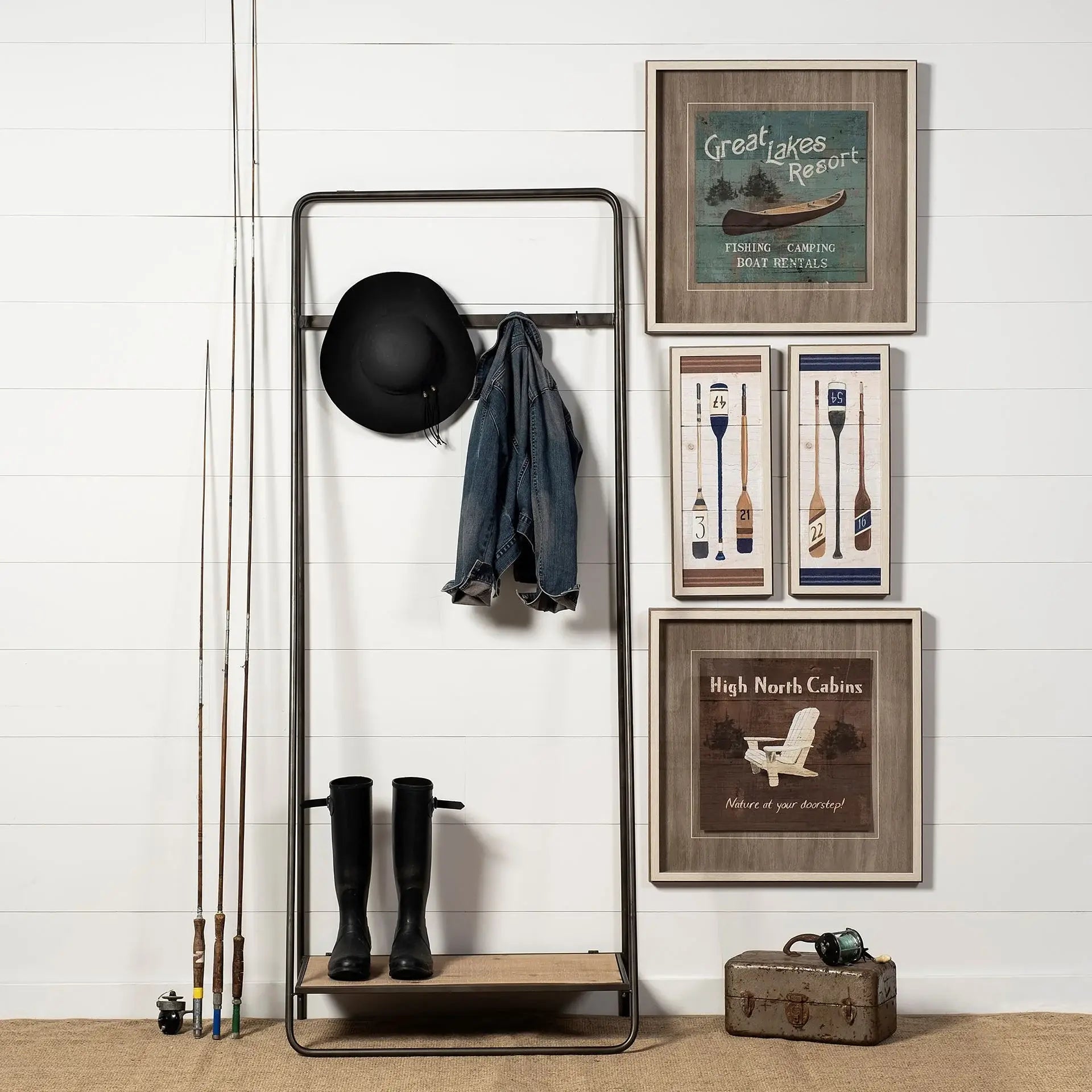 Black Pipe Metal And Wood Shelf Hall Tree - Homeroots - Flyclothing LLC