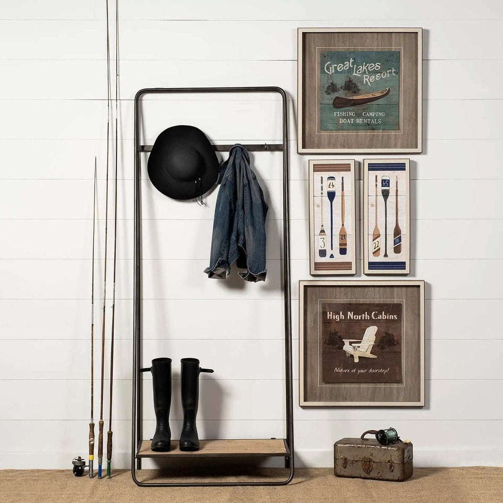 Black Pipe Metal And Wood Shelf Hall Tree - Homeroots - Flyclothing LLC