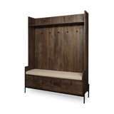 Brown Wood Cream Fabric Wrapped Seat Hall Tree With Storage - Homeroots
