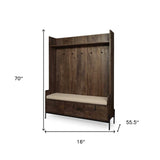 Brown Wood Cream Fabric Wrapped Seat Hall Tree With Storage - Homeroots - Flyclothing LLC