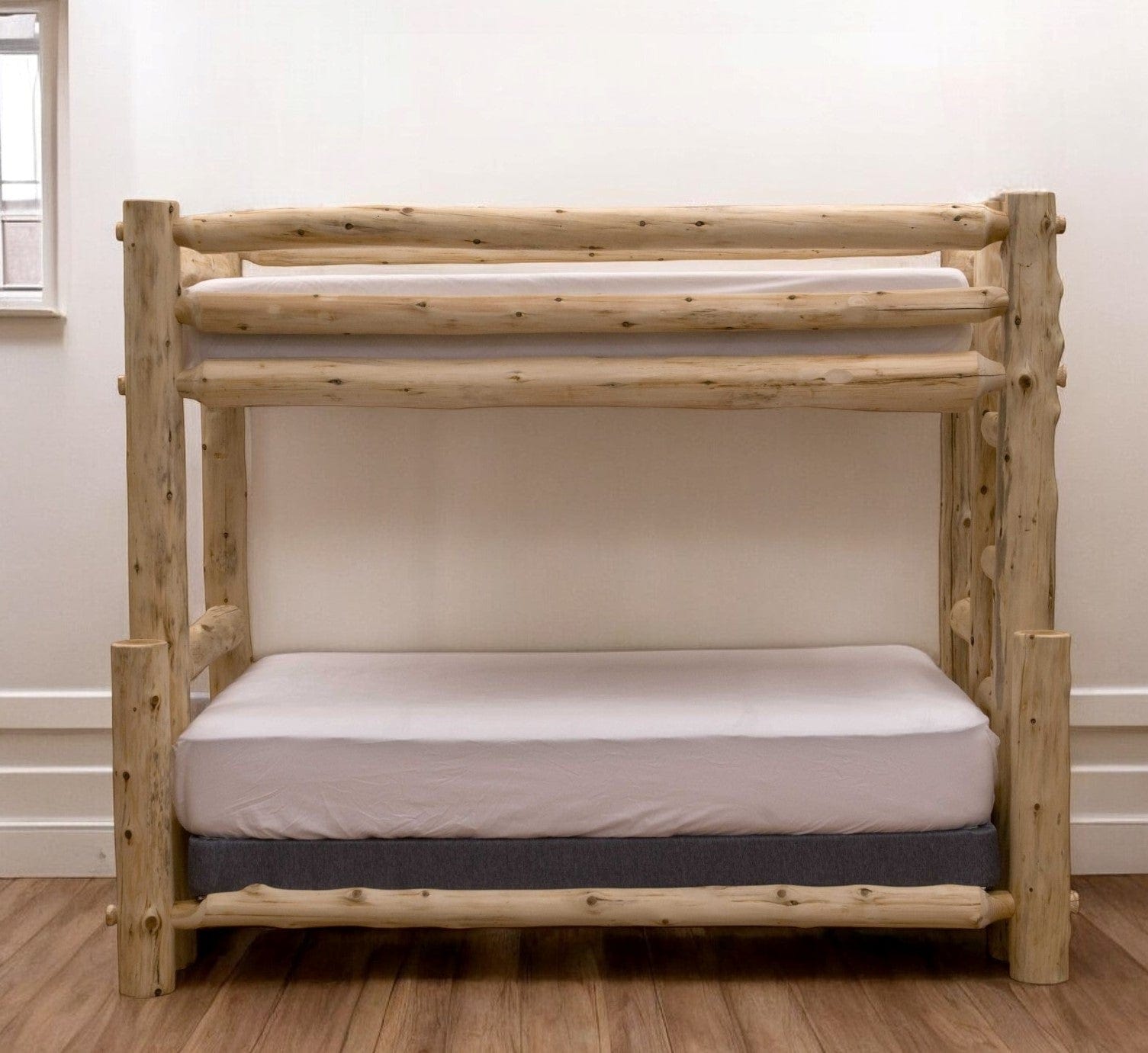 Rustic And Natural Cedar Double And Single Ladder Right Log Bunk Bed - Homeroots