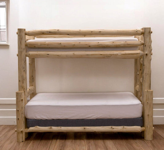 Rustic And Natural Cedar Double And Single Ladder Right Log Bunk Bed - Homeroots