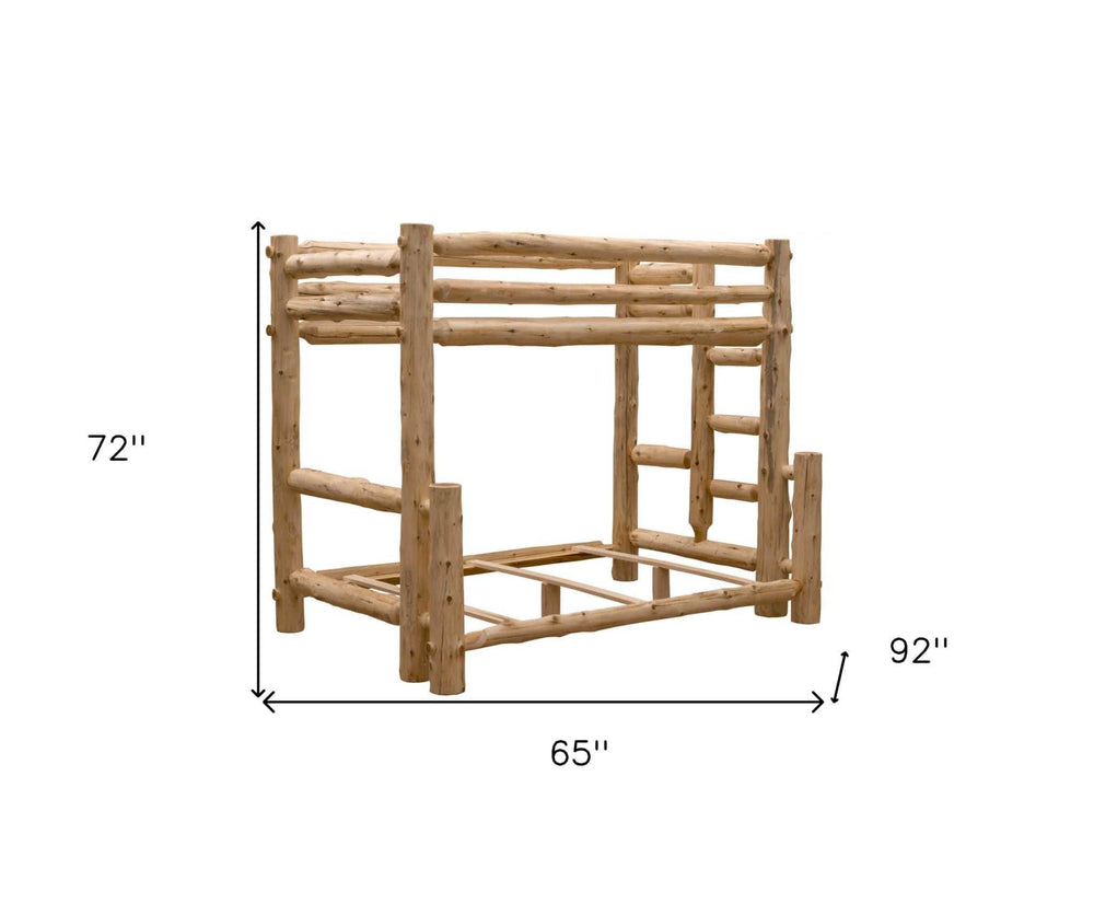 Rustic And Natural Cedar Queen And Single Ladder Left Log Bunk Bed - Homeroots - Flyclothing LLC