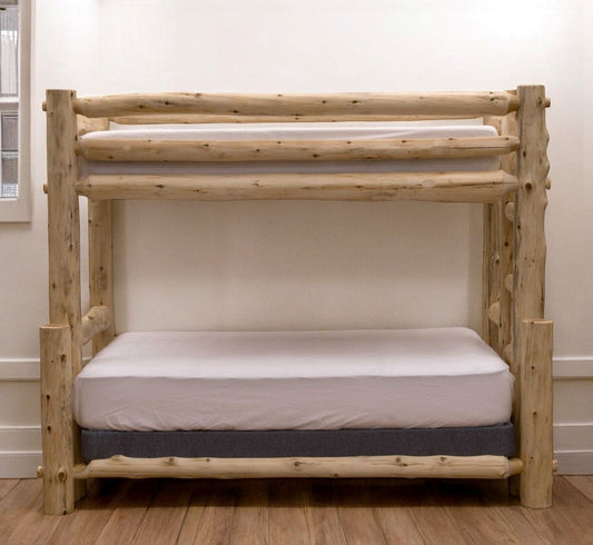 Rustic And Natural Cedar Queen And Single Ladder Left Log Bunk Bed - Homeroots