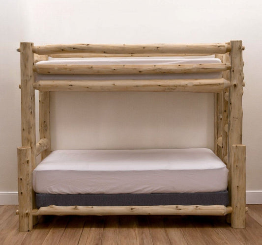 Rustic And Natural Cedar Queen And Single Ladder Right Log Bunk Bed - Homeroots