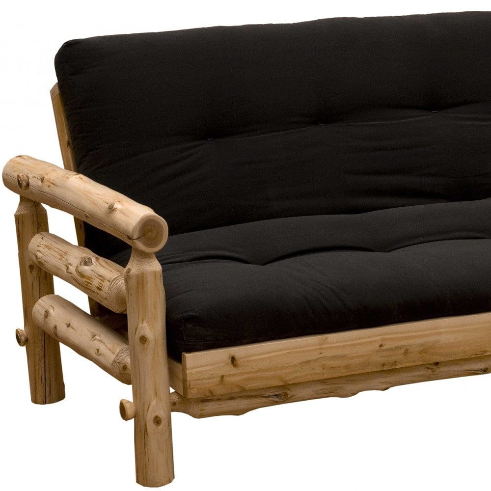 83" Black 100% Cotton Sleeper Sleeper Sofa With Wood Brown Legs - Homeroots - Flyclothing LLC