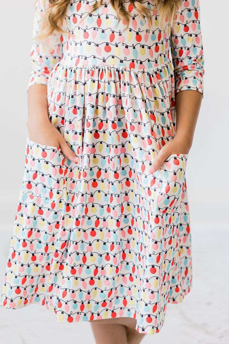 Merry & Bright 3/4 Sleeve Pocket Twirl Dress - Mila & Rose ® - Flyclothing LLC