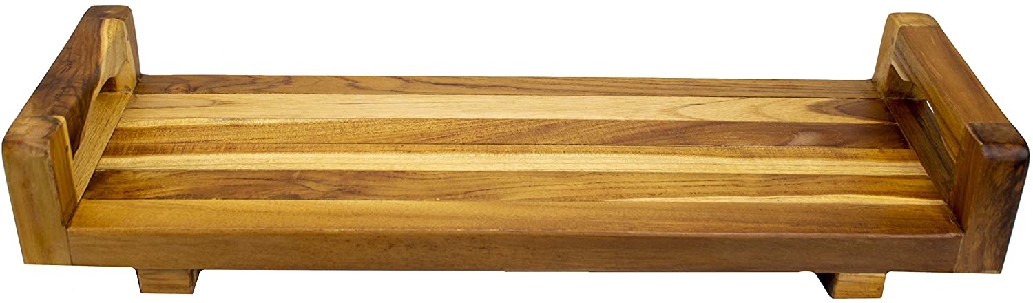 29"W Natural Teak Bath Tray and Seat with Handles - Homeroots - Flyclothing LLC
