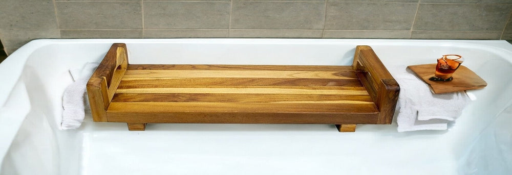 29"W Natural Teak Bath Tray and Seat with Handles - Homeroots - Flyclothing LLC