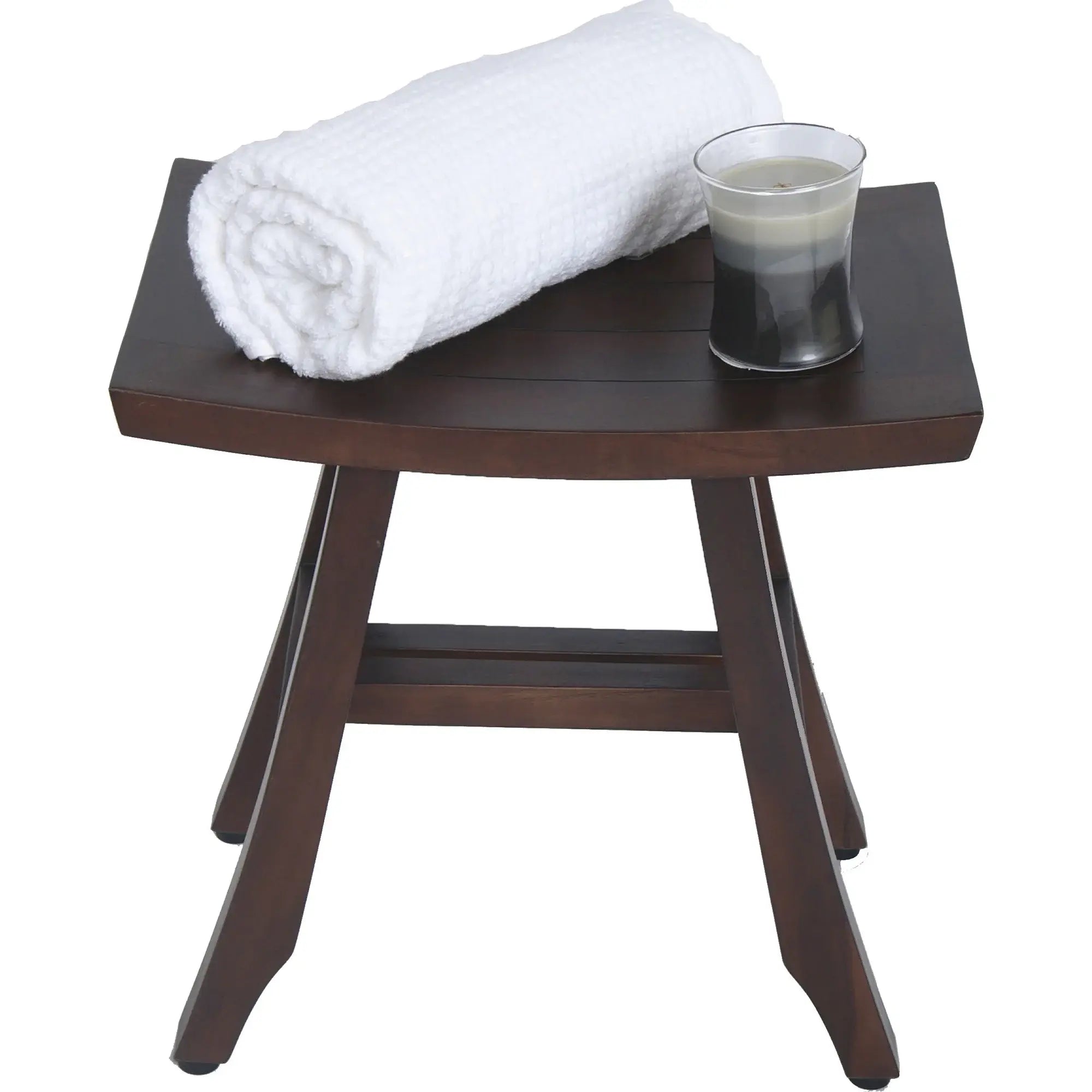 Compact Curvilinear Teak Shower Outdoor Bench In Brown Finish - Homeroots - Flyclothing LLC