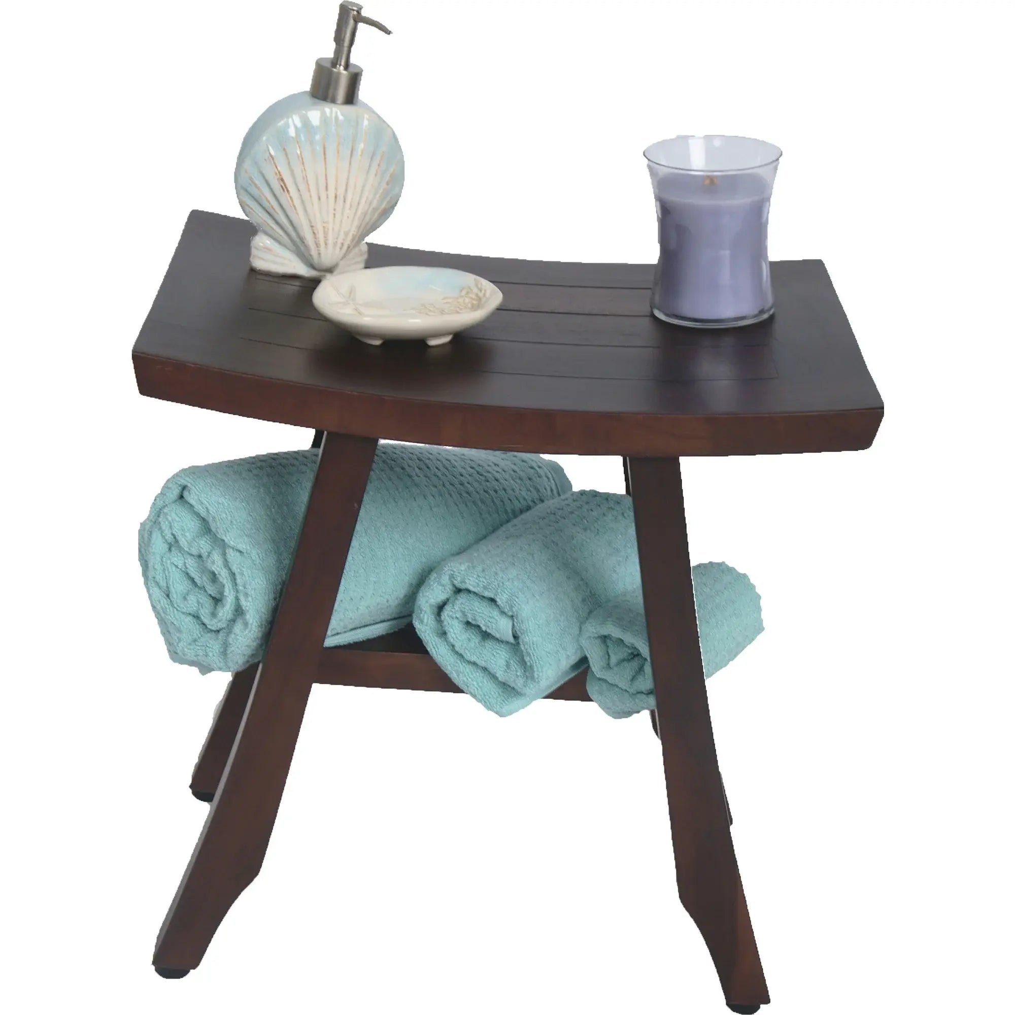 Compact Curvilinear Teak Shower Outdoor Bench In Brown Finish - Homeroots - Flyclothing LLC