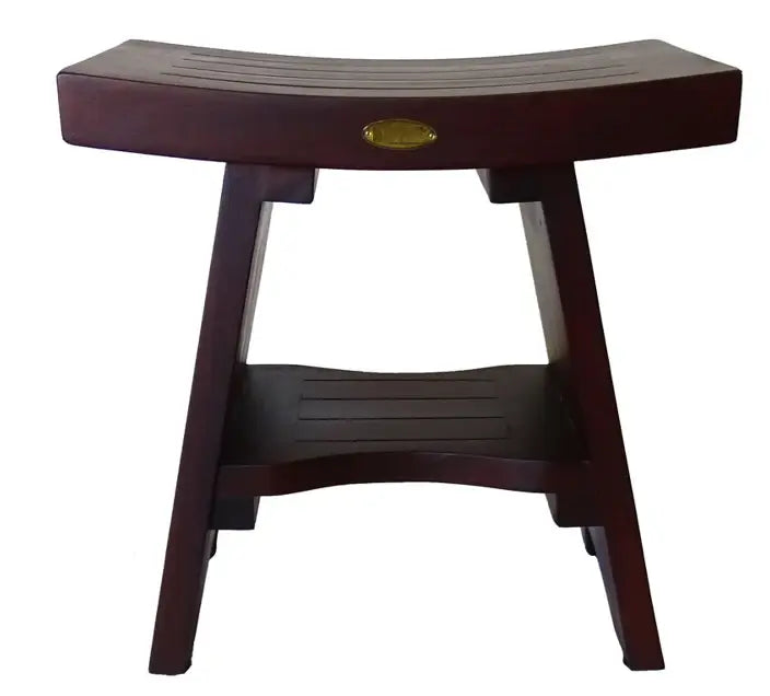Compact Curviliniear Teak Shower Outdoor Bench With Shelf In Brown Finish - Homeroots - Flyclothing LLC
