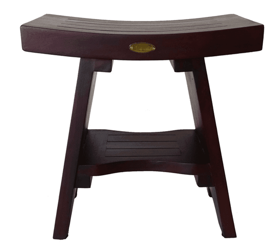 Compact Curviliniear Teak Shower Outdoor Bench With Shelf In Brown Finish - Homeroots - Flyclothing LLC