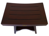 Compact Curviliniear Teak Shower Outdoor Bench With Shelf In Brown Finish - Homeroots