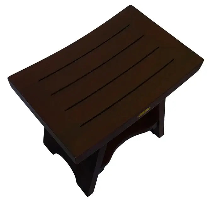 Compact Curviliniear Teak Shower Outdoor Bench With Shelf In Brown Finish - Homeroots - Flyclothing LLC