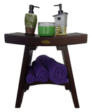 Compact Curviliniear Teak Shower Outdoor Bench With Shelf In Brown Finish