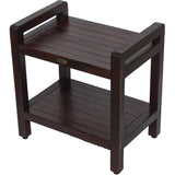 Rectangular Teak Shower Bench With Handles In Brown Finish - Homeroots