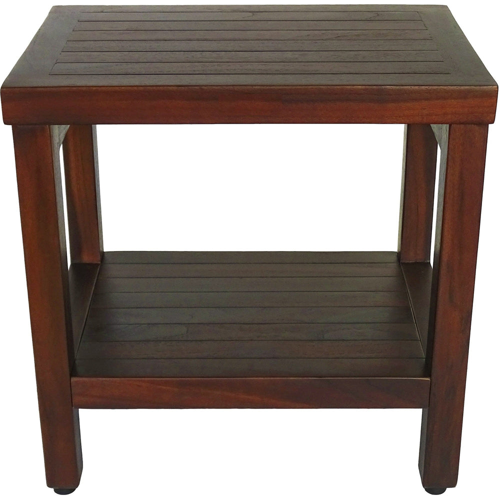 Compact Rectangular Teak Shower Or Outdoor Bench With Shelf In Brown Finish - Homeroots
