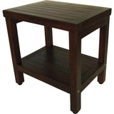 Compact Rectangular Teak Shower Or Outdoor Bench With Shelf In Brown Finish - Homeroots