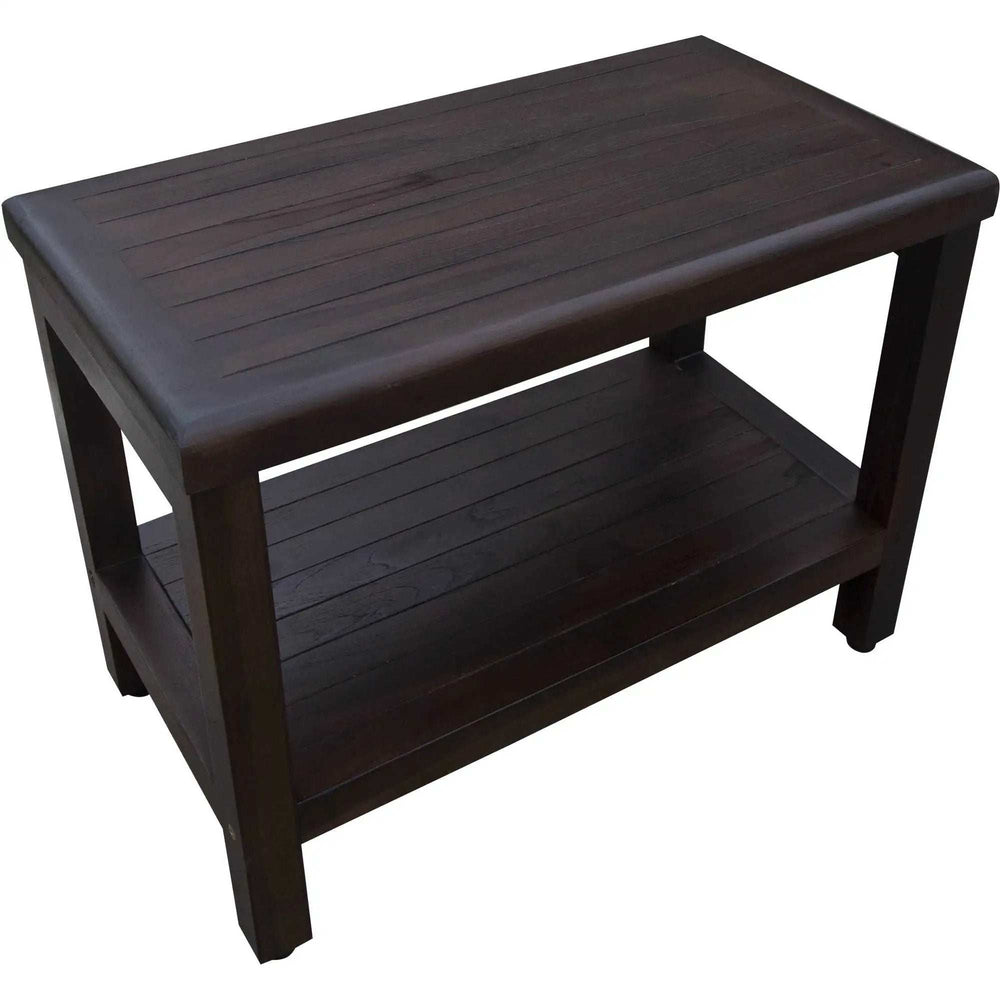 Rectangular Teak Shower Bench With Shelf In Brown Finish - Homeroots - Flyclothing LLC