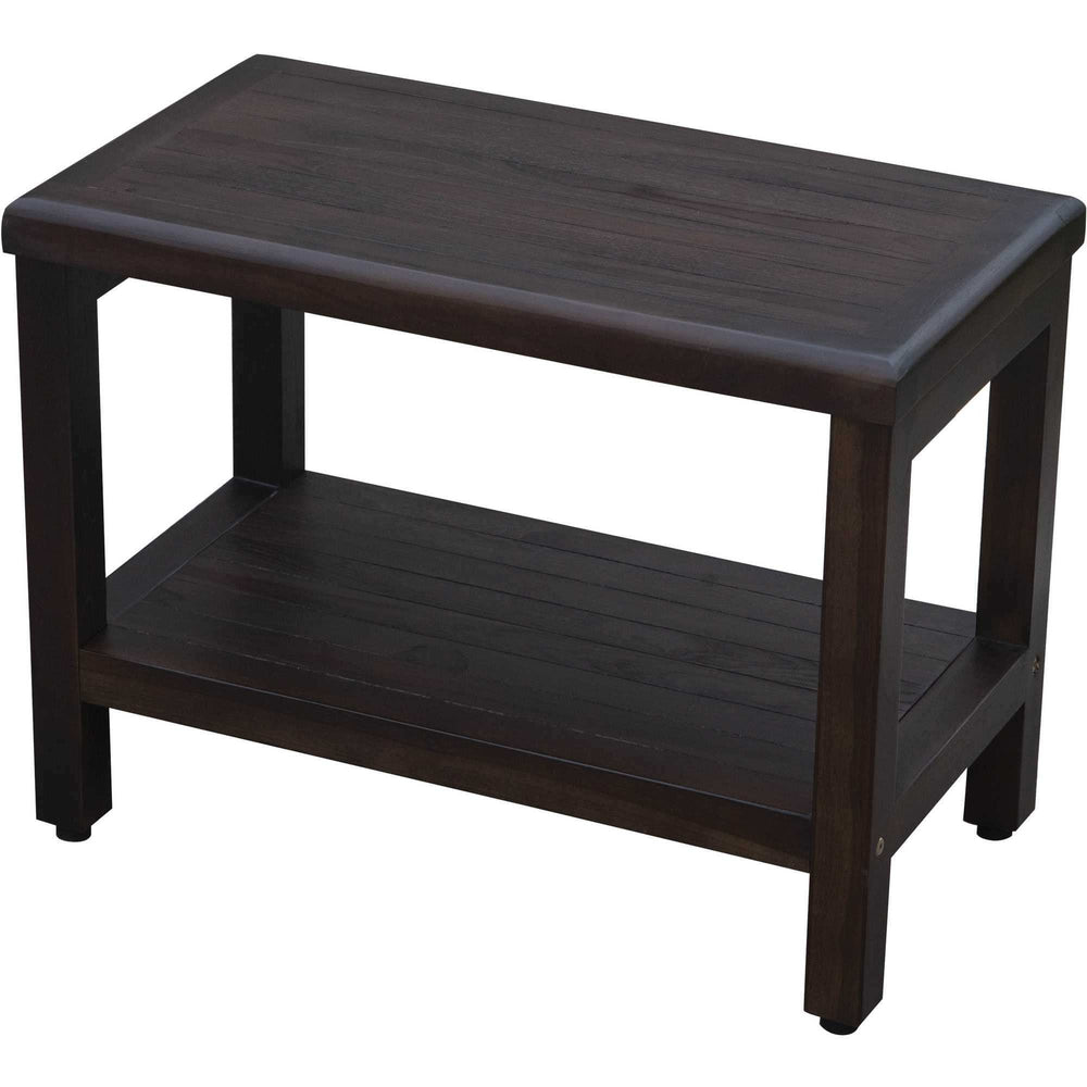 Rectangular Teak Shower Bench With Shelf In Brown Finish - Homeroots - Flyclothing LLC
