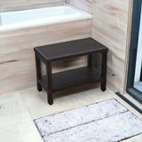 Rectangular Teak Shower Bench With Shelf In Brown Finish - Homeroots